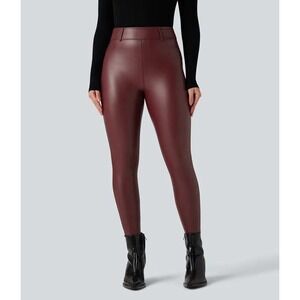 Halara nwt M faux leather brown fleece lined leggings travel winter fall